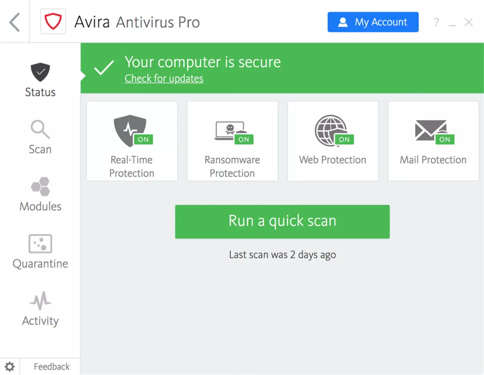 screenshot of Avira Antivirus Pro